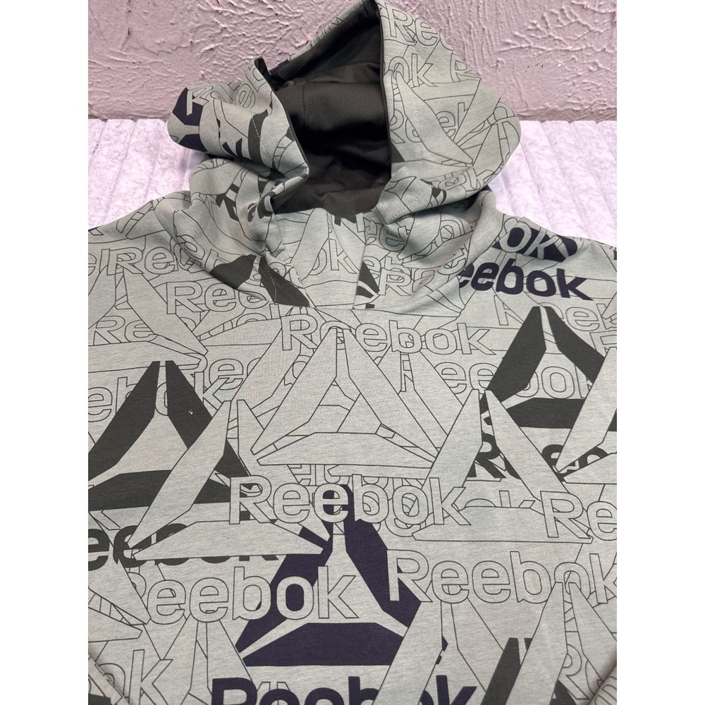 Reebok Hoodie Logo All Over Print Pullover Long Sleeve Sweatshirt Green Mens 3xl